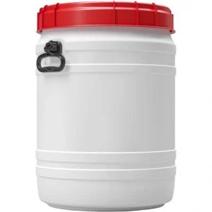 17.7gal 64 liter white hdpe total opening drum with red lid and black handles tamper evide.webp