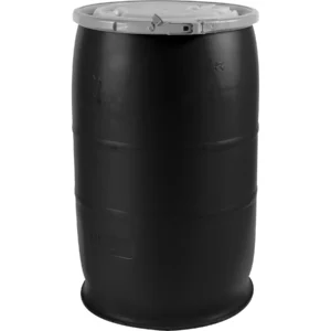30gal black plastic drum cover with plastic lever lock un rated 2in and 0.75in fittings 56w31k 1.webp