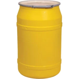 55 gallon yellow plastic drum un rated cover with metal lever lock 2 inch and 2 inch fittings 56bb5y 1.webp