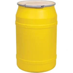 55 gallon yellow plastic drum un rated cover with metal lever lock 56b5yl 1.webp